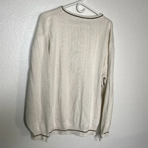 Vintage Golf Sweater Carmel Men's White Sz L Embroidered Pullover Preppy Cotton